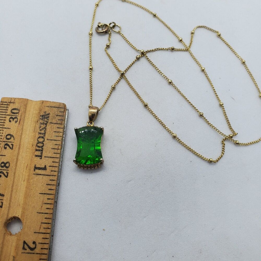 18" Gold Plated Sterling Silver and Green Glass Necklace 925